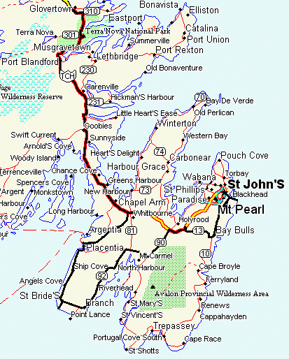 Carte des environs du parc national de Gros-Morne